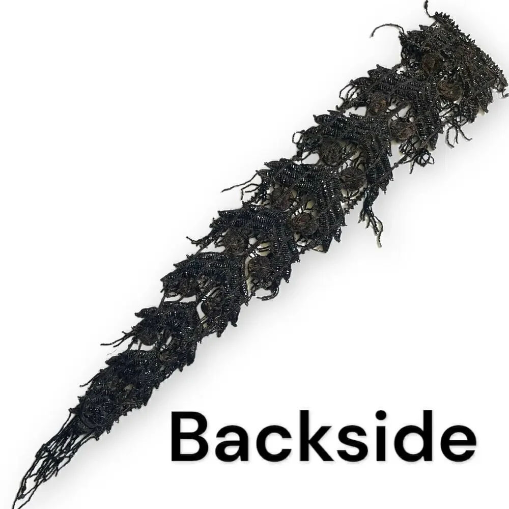 Giant Antique Victorian Jet Mourning Appliqué 33”x 5” Fringe Skirt Delineator